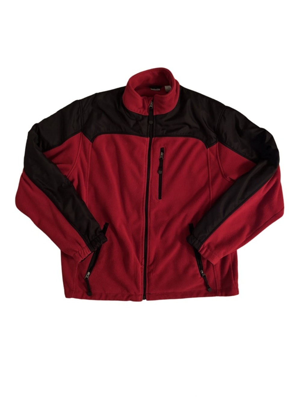 Outdoor Sports Red and Black Fleece Jacket - Full-Zip Lightweight Coat